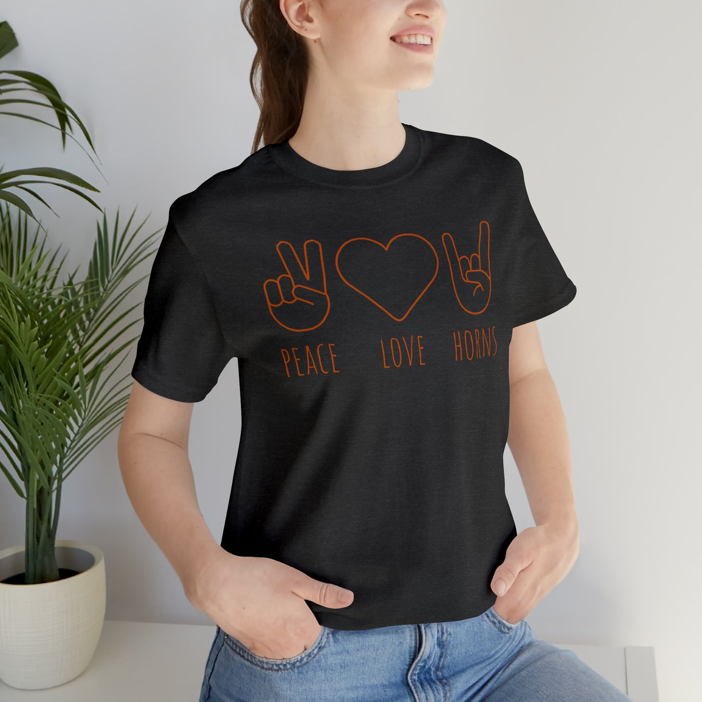 Texas - Peace Love Horns - Unisex Jersey Short Sleeve Tee