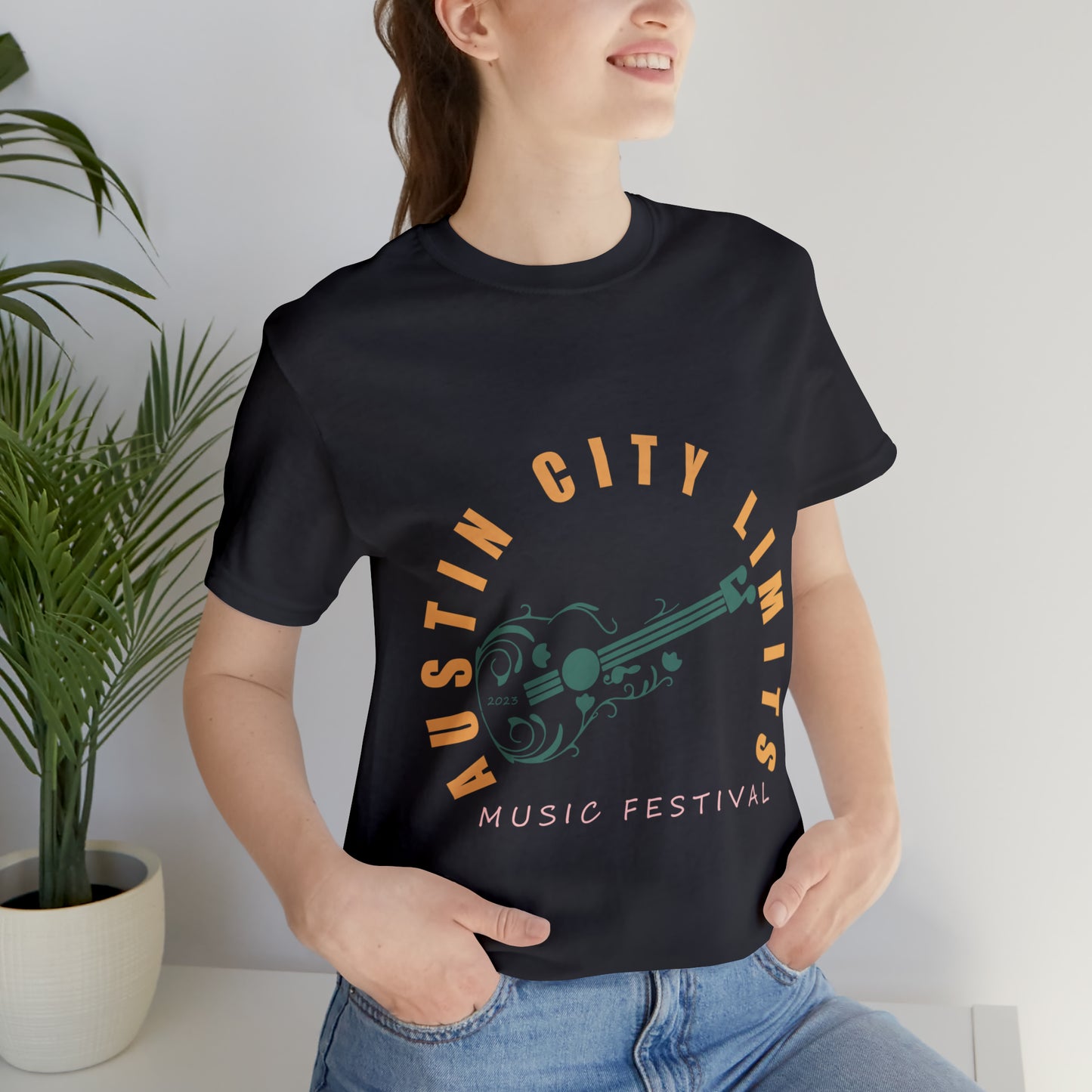 Austin - ACL - Guitar Circle Text - Unisex Jersey Short Sleeve Tee