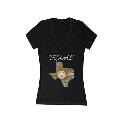 Texas Sun - Women's Jersey Short Sleeve Deep V-Neck Tee