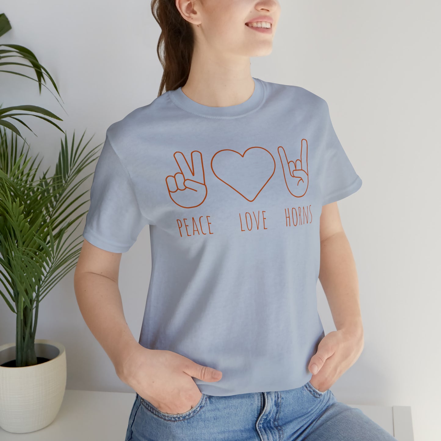 Texas - Peace Love Horns - Unisex Jersey Short Sleeve Tee