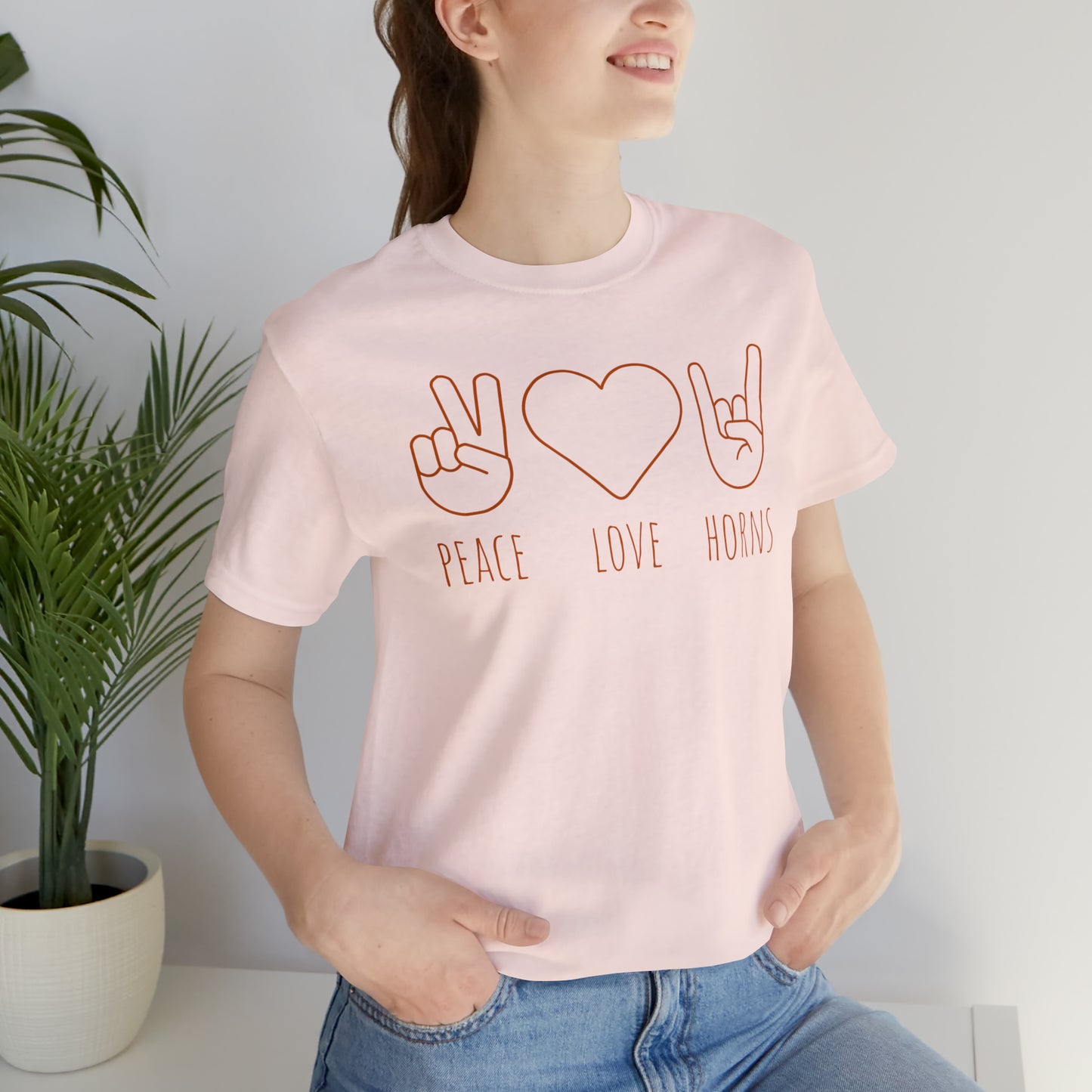 Texas - Peace Love Horns - Unisex Jersey Short Sleeve Tee