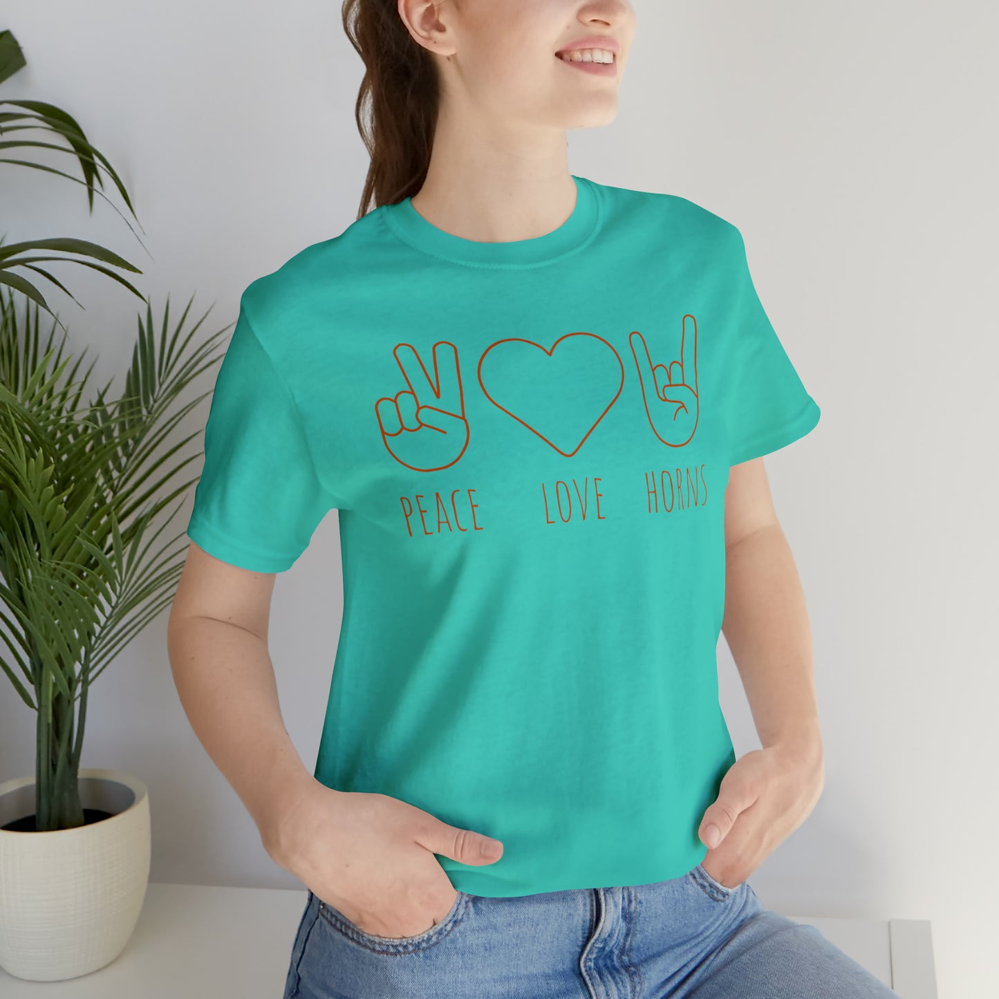 Texas - Peace Love Horns - Unisex Jersey Short Sleeve Tee