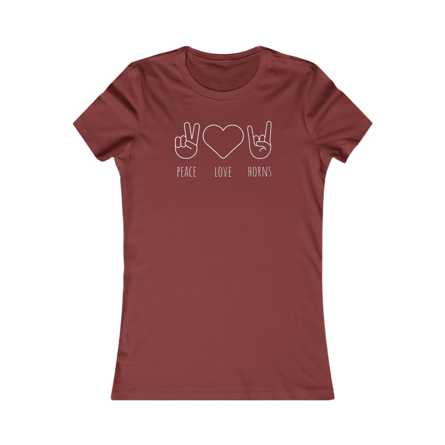 Texas - Peace Love Horns (White Text) - Women's Favorite Tee