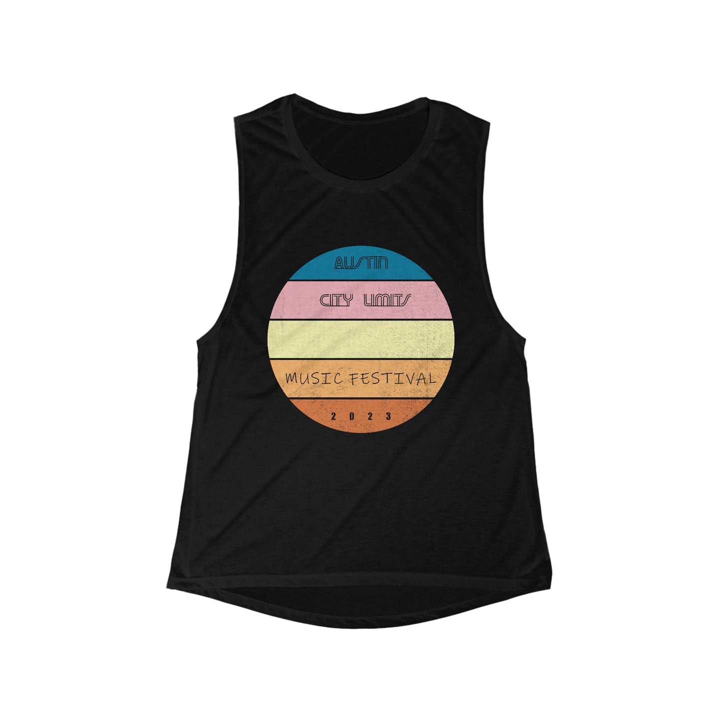 Austin - ACL - Sunset - Women's Flowy Scoop Muscle Tank (Black Text)