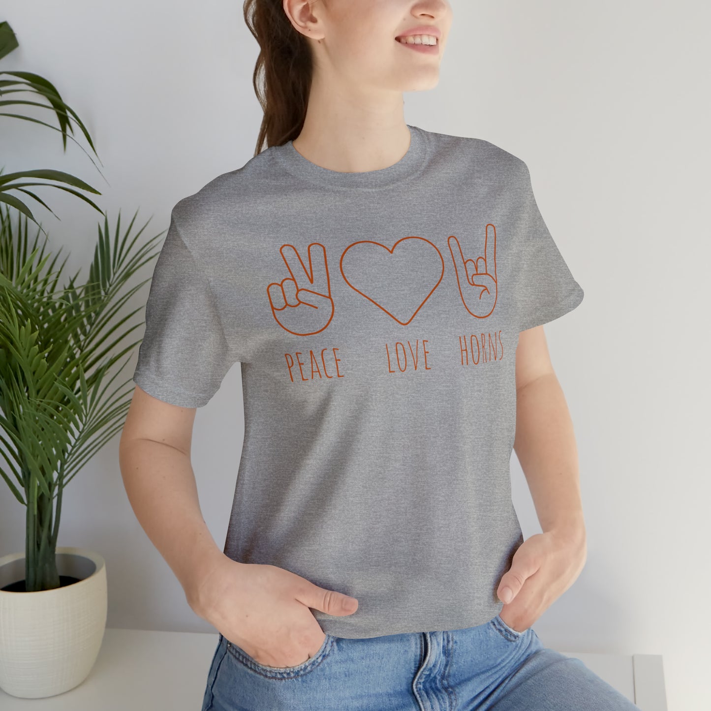 Texas - Peace Love Horns - Unisex Jersey Short Sleeve Tee